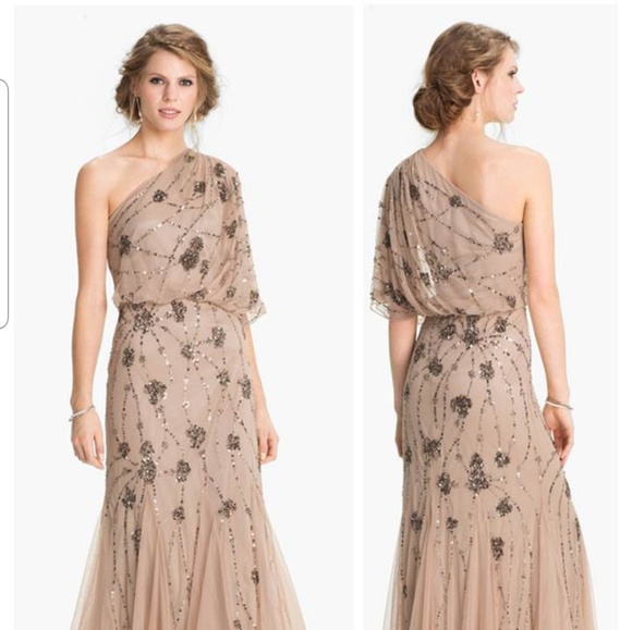 Adrianna Papell Dresses & Skirts - Adrianna Papell Beaded One Shoulder Gown Wedding
